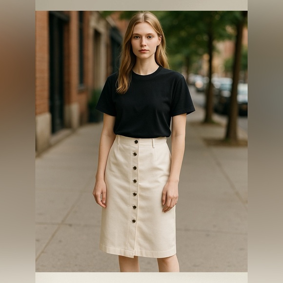 White House Black Market white Ivory Button-Front Skirt - Picture 2 of 16